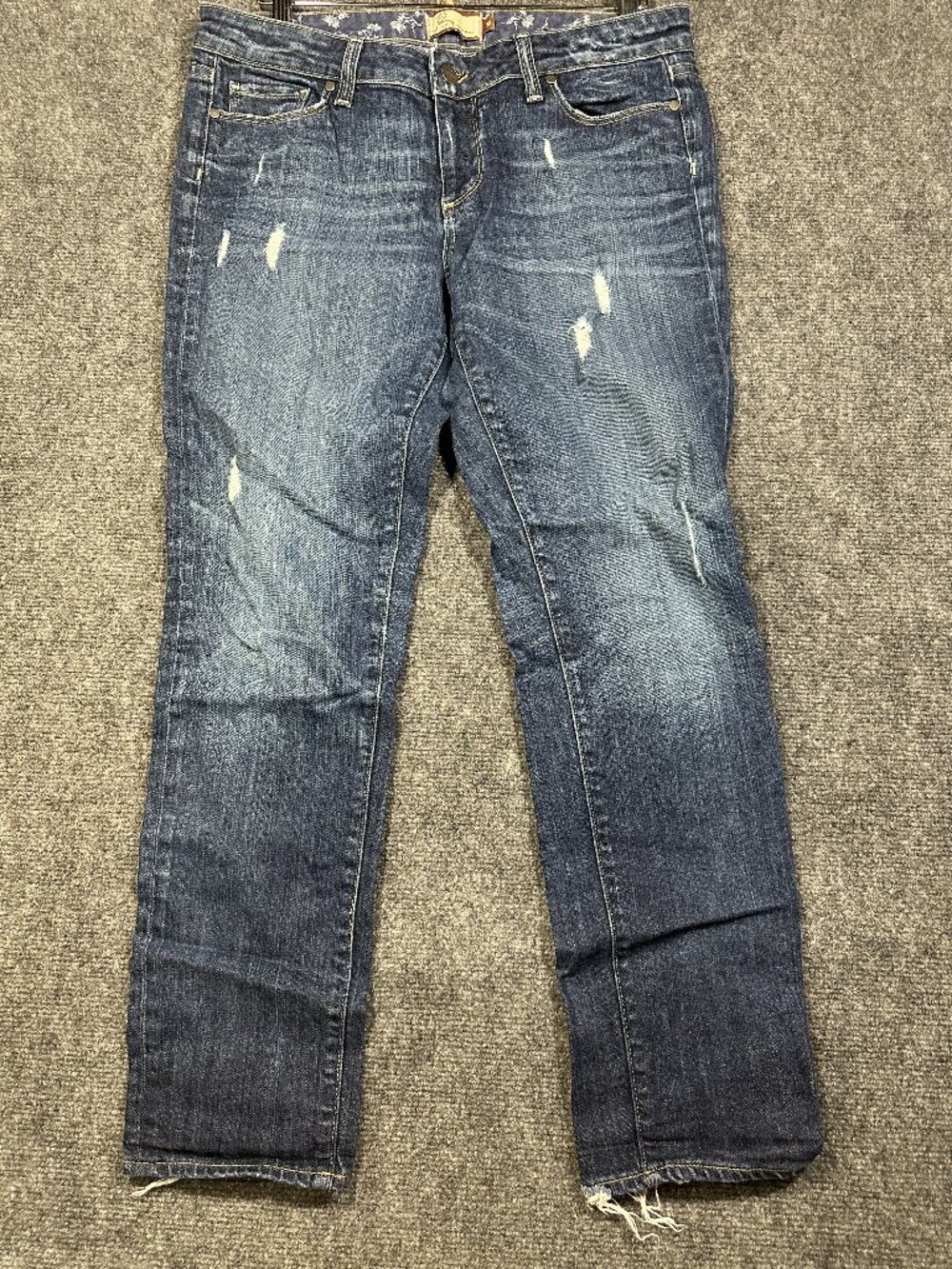 Paige Jeans Womens 32 Skyline Ankle Peg Medium Wash Cotton Stretch Distressed